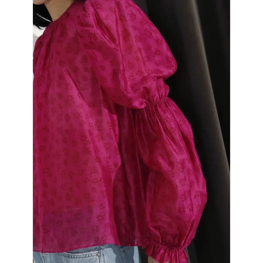 Ulla Johnson Aster Silk Blend Blouse Fuchsia Pink Puff Sleeve Size 0